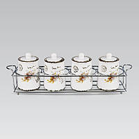 Набір для спецій Maestro MR-20049-04CS Незабудка 4 керамічні баночки з підставкою