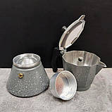 Кавоварка гейзерна Kamille 300 мл (6 порції) алюмінієва з широким індукційним дном КМ-2517GR, фото 6