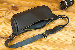 Шкіряна сумка Модель №56 міні, натуральна шкіра італійський Краст, колір Чорний, фото 2