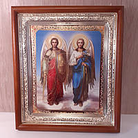 Ікона архангели Михайло та Гаврило, лик 15х18 см, у світлому прямому дерев'яному кіоті