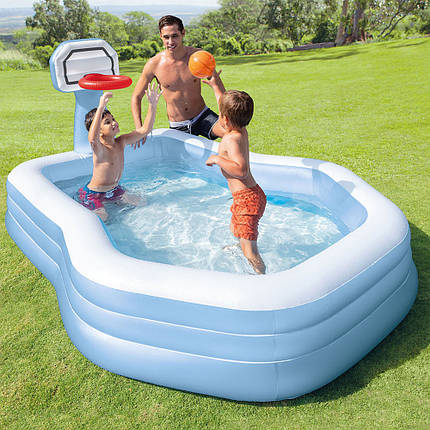 Дитячий надувний басейн Intex 57183 сімейний 257х188х130 см баскетбол інтекс для всієї родини, дачі від 3 років, фото 1