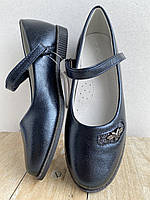 Дитячі туфлі для дівчинки розмір 34 Шкільні сині туфлі човника дівчинці з липучкою Tom.M C-T7642 темно-синій