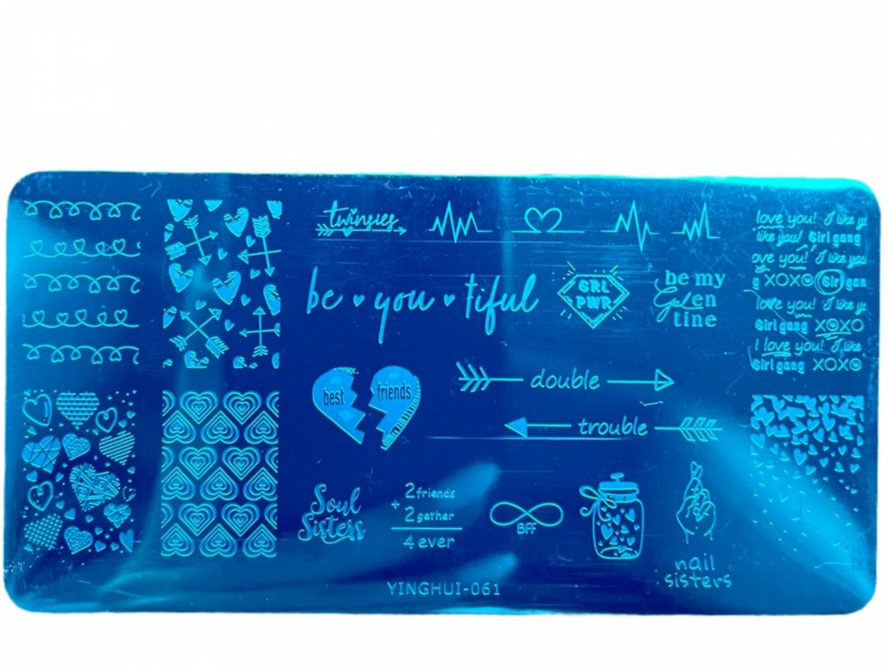 Металева Пластина для Стемпинга Написи сердечка кардіограма для нігтів Yinghui-61 12* 6 см, фото 1