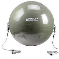 Фітбол з еспандером LiveUp GYM BALL WITH EXPANDER, 65 см, сірий, система Анти-Вибух.