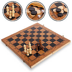 Набір шахи, шашки, нарди 3 в 1, дерев'яні, дошка 29x29 см (S3029)