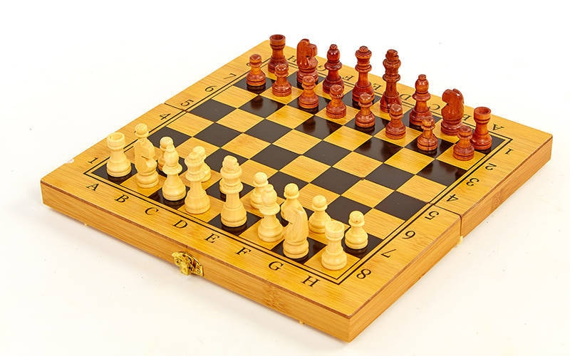 Дерев'яні шахи, шашки, нарди 3 в 1, дошка 35 x 35 см (341-162)