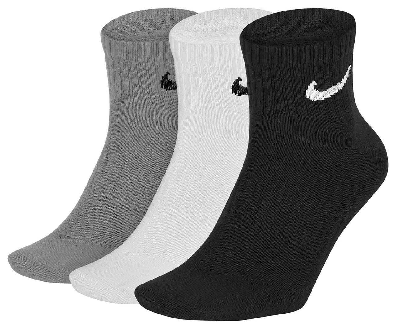 Шкарпетки спортивні Nike Everyday Lightweight Ankle 3 пари білі-сірі-чорні (SX7677-901)