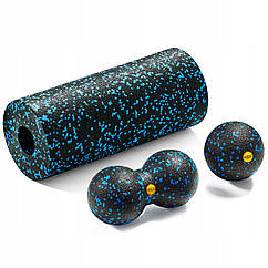 Масажний набір 4FIZJO: одинарний м'яч Ball 8 см, подвійний м'яч Duoball 8 см, роллер Foam Roller 45 см
