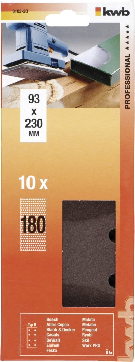 Наждачний папір Тип B, 93х230 мм, Р180, 10 шт., KWB (818220)