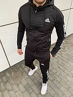 Чоловічий спортивний костюм осінь чорний двонитка Adidas, Костюми спортивні чоловічі демісезонні для прогулянки