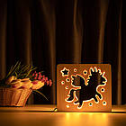 Світильник нічник з дерева LED "Чарівний єдиноріг" з пультом і регулюванням світла, колір теплий білий, фото 2