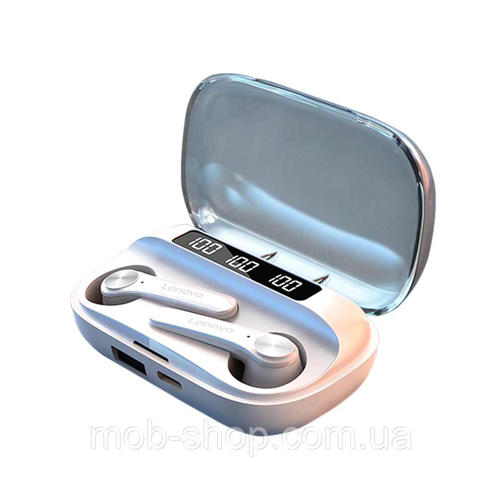 Бездротові навушники Lenovo QT81 white блютуз навушники Леново в кейсі