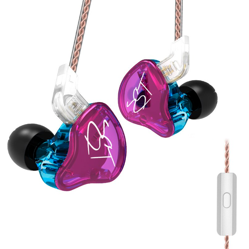 Дротові якісні навушники KZ ZST з мікрофоном purple з гарним звучанням, фото 1