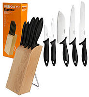 Набор кухонных ножей Fiskars Essential (1004931) Металлик/Черный 5 предметов из нержавеющей стали с деревянной