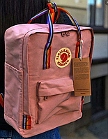 Рюкзак Fjallraven light pink Kanken Bag Mini 8 литров Топ качество пудра с радужными ручками