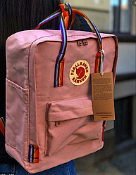 Рюкзак Fjallraven light pink Kanken Bag Mini 8 літрів Топ якість пудра з райдужними ручками