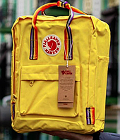Рюкзак Fjallraven yellow Kanken Bag Mini 8 литров Топ качество желтый с радужными ручками
