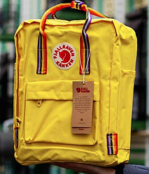 Рюкзак Fjallraven yellow Kanken Bag Mini 8 літрів Топ якість жовтий з райдужними ручками