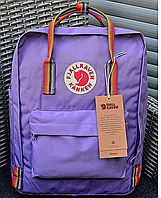 Рюкзак Fjallraven Light Purple Kanken Bag Mini 8 литров Топ качество сиреневый радужными ручками