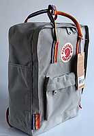 Рюкзак Fjallraven Light Grey Kanken Bag Mini 8 літрів Топ якість світло сірий райдужна ручка