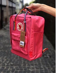 Рюкзак Fjallraven Crimson Kanken Bag Mini 8 літрів Топ якість малиновий з райдужними ручками