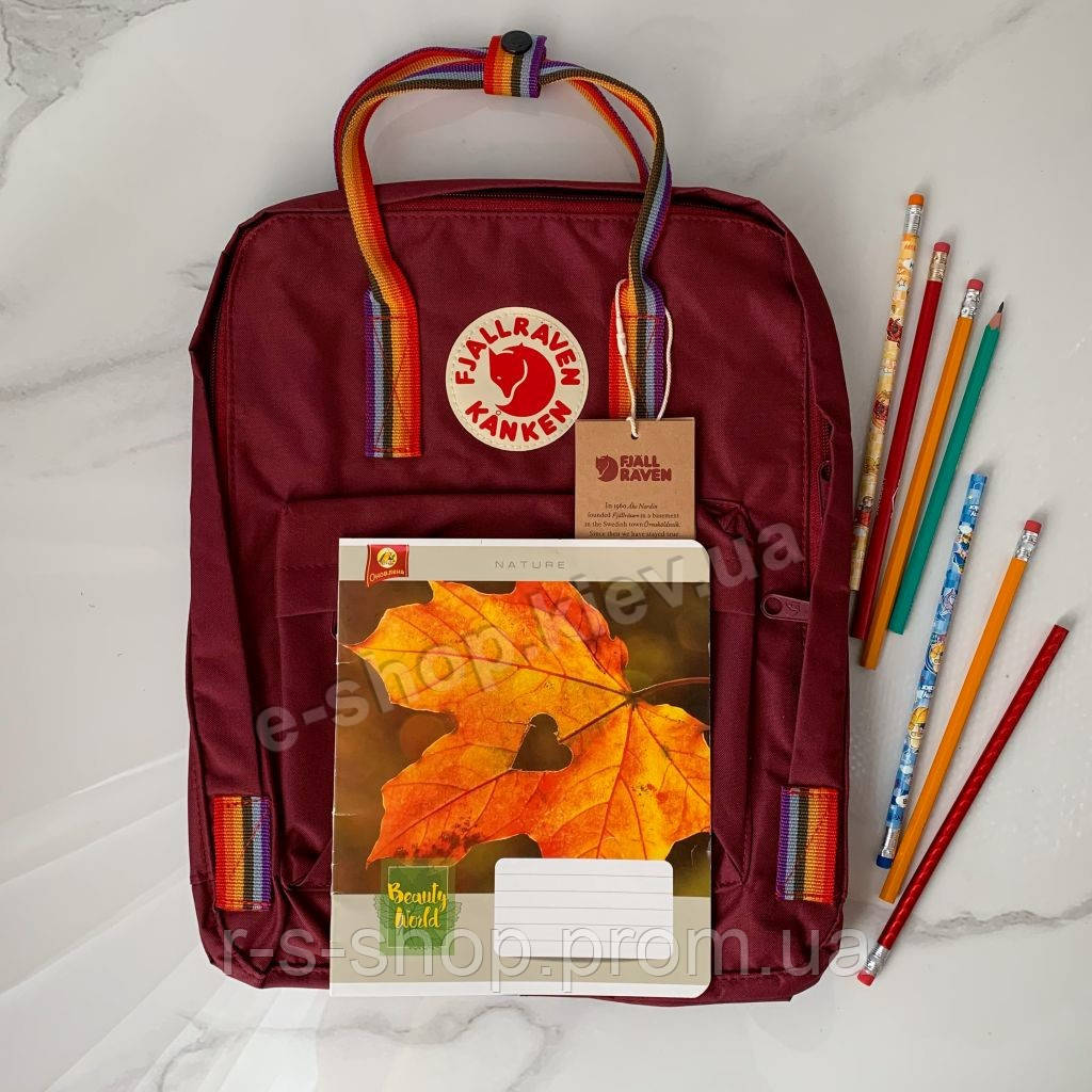 Школьный подростковый рюкзак для девочки Kanken Бордовый с радужными ручками Портфель Канкен ранец для школы - фото 2 - id-p1456272720