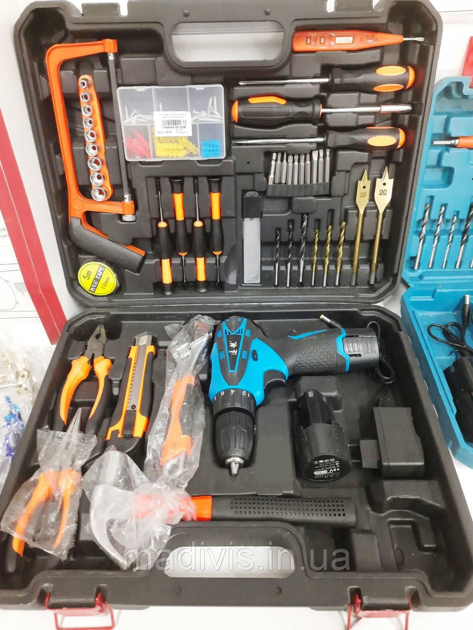 Шурупокрут-дриль акумуляторний із набором інструментів (32 предмети) + 2 акумулятори, фото 1