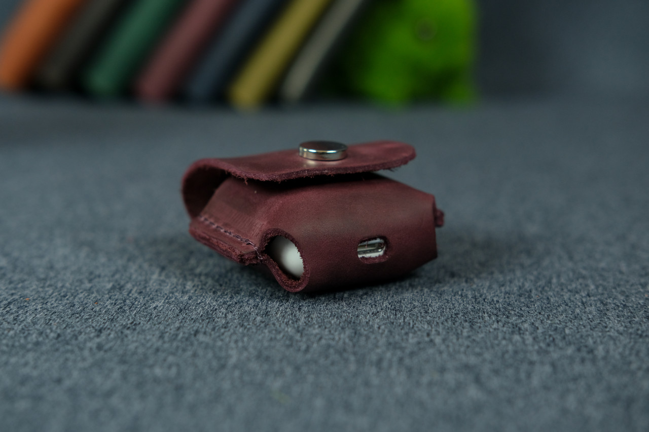 Чохол для навушників Apple AirPods 1 / AirPods 2, натуральна шкіра з матовою поверхнею, колір бордовий