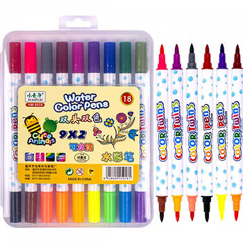 Набір двоколірних фломастерів 9 штук 18 кольорів 8059-18 у пластиковому боксі