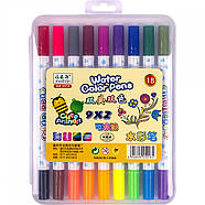 Набір двоколірних фломастерів 9 штук 18 кольорів 8059-18 у пластиковому боксі, фото 2