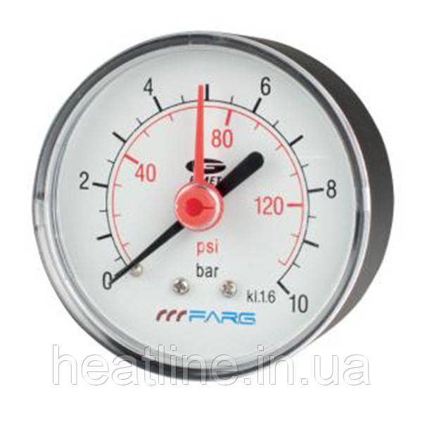 Манометр горизонтальний (аксіальний) F. A. R. G. 1/4 " 10 bar 63 мм