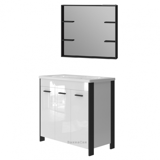 Комплект меблів тумба з дзеркалом у ванну 90 см великий ЮВЕНТА Brooklyn 24913-24898