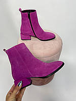Эксклюзивные женские ботинки натуральная замша, фиолетовые замшевые ботинки. Ботильоны весенние, деми