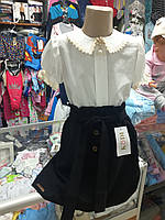 Белая Школьная блузка рубашка для девочки с коротким рукавом р.116-146