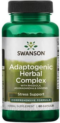Адаптоген трав'яний комплекс Swanson Adaptogenic Herbal Complex+Rhodiola Ashwagandha Ginseng 60 капс., фото 2