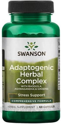 Адаптоген трав'яний комплекс Swanson Adaptogenic Herbal Complex+Rhodiola Ashwagandha Ginseng 60 капс., фото 1
