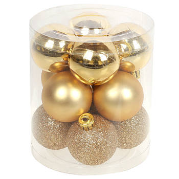 Набір новорічних ялинкових кульок 4см, 12шт: глянець і гліттер - по 6 шт Золото