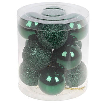 Набір новорічних ялинкових кульок 4см, 12шт: глянець і гліттер - по 6 шт Темно-зелений