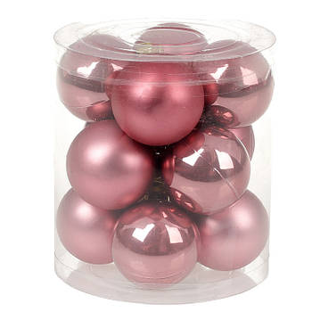 Набір новорічних ялинкових кульок 4см, 12шт: матовий глянець - по 6шт Фуксія