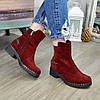 Черевики бордові жіночі замшеві, декоровані ланцюжком, фото 6