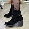 Черевики чорні жіночі замшеві на стійкому каблуці, фото 2