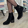 Черевики чорні жіночі замшеві на стійкому каблуці, фото 4