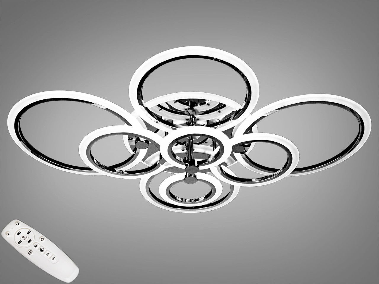 Велика яскрава люстра LED Diasha 175W до 30 м² колір Чорний хром A8022/8BHR RGB, фото 1