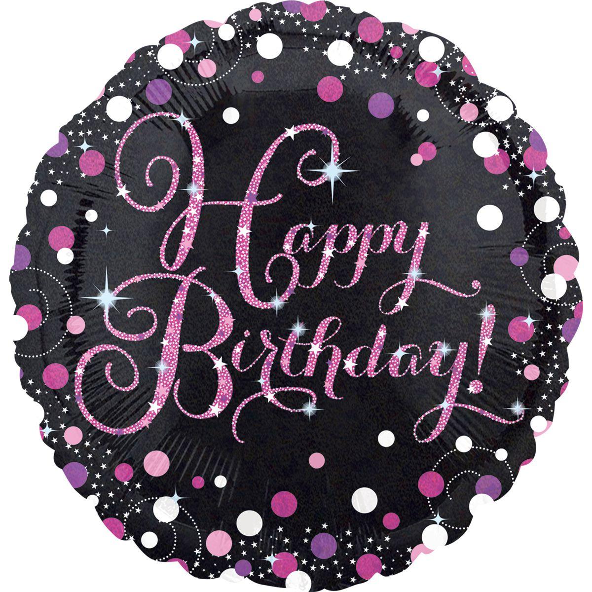 Фольгована кулька круг "Happy Birthday" чорна Anagram 18"(45см) 1шт.