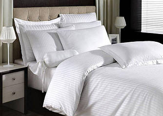 Біла постільна білизна для готелів із страйп-сатина