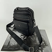 Чоловіча шкіряна сумка на та через плече з ручкою H.T. Leather чорна, фото 5