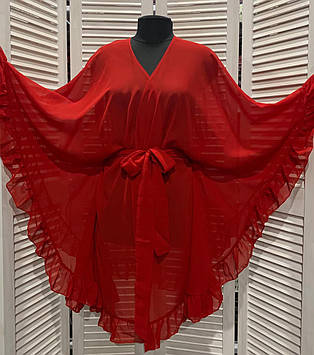 Червона шифонова туніка — плаття під пояс