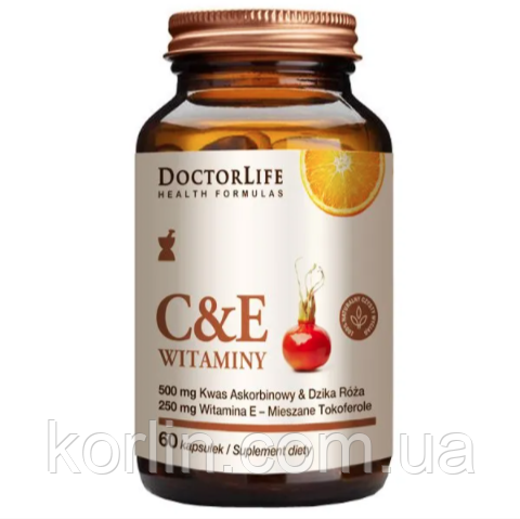 Вітамін C 500 мг (625%) + Вітамін E 250 мг (2083%) 60 кап Doctor Life Vitamins C&E США Доставка з ЄС