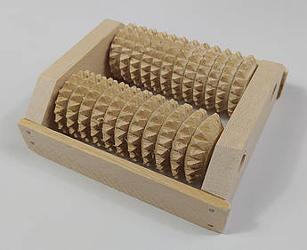 Дерев'яний масажер для ніг з 2 зубчастими роликами | Масажер для стоп із бука