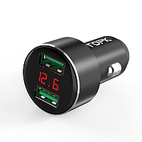 Автомобильная зарядка на 2 USB с дисплеем TOPK G209 with LED display |2USB 2.4A| Черный